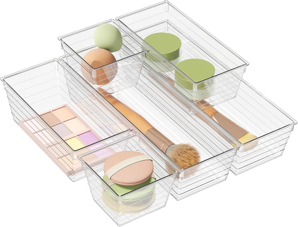6 Pack Clear Acrylic Drawer Organizer Trays for Makeup Jewelry Small Items
