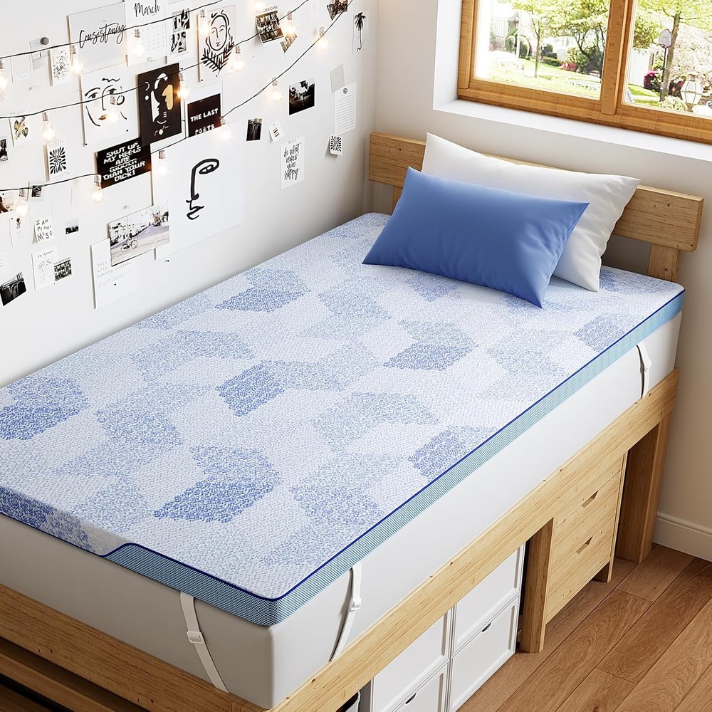 3 Inch Blue Memory Foam Firm Mattress Topper for Twin XL Bed