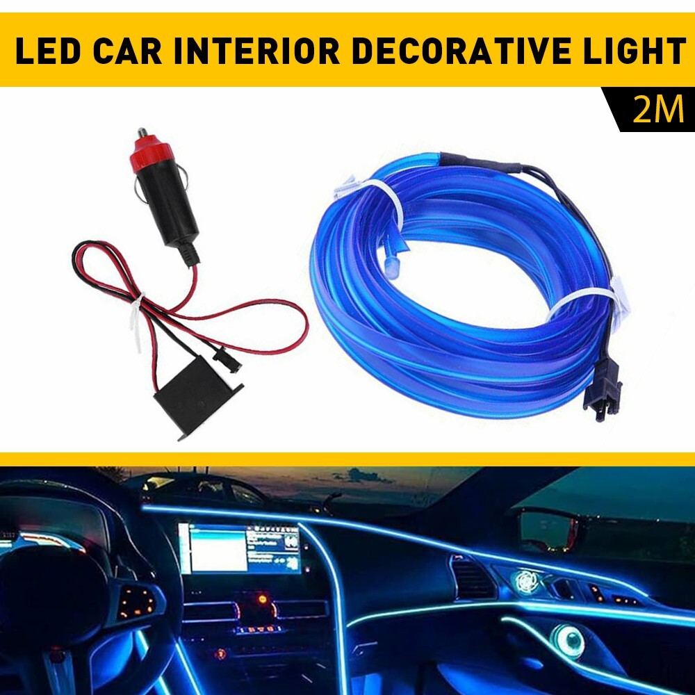 Blue LED Car Interior Decorative Atmosphere Wire Strip Light Lamp Accessories 2m