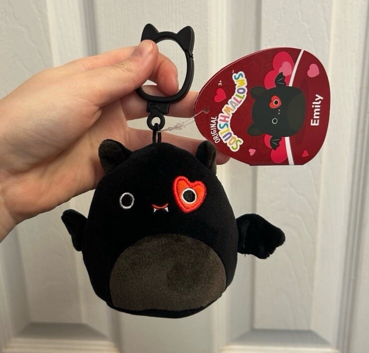 Squishmallow Valentines Day Clip Emily the Bat 3.5 Inch Soft Plush New