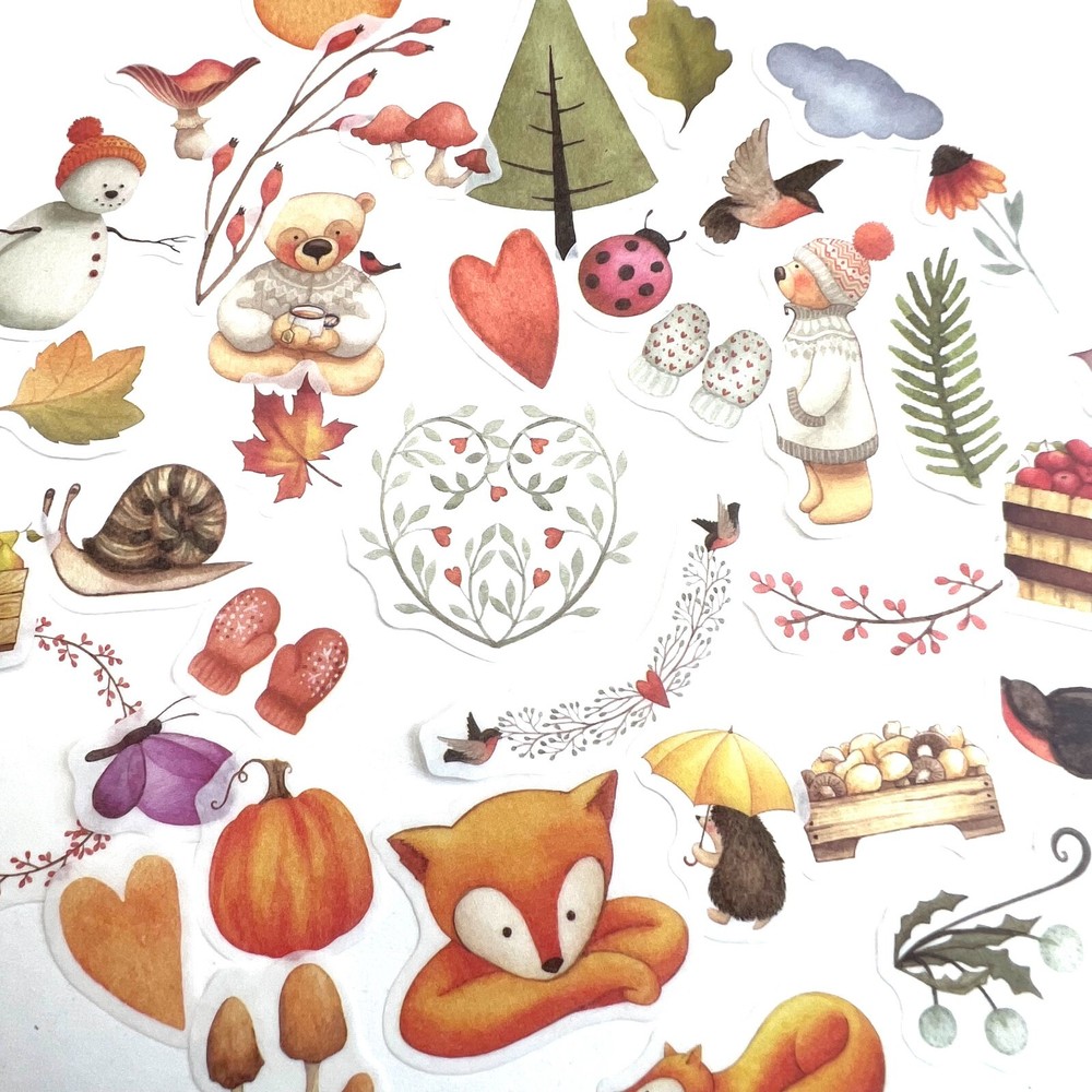 Christmas Snowman Bear Fox Washi Paper Stickers Collage Junk Journal Scrapbook