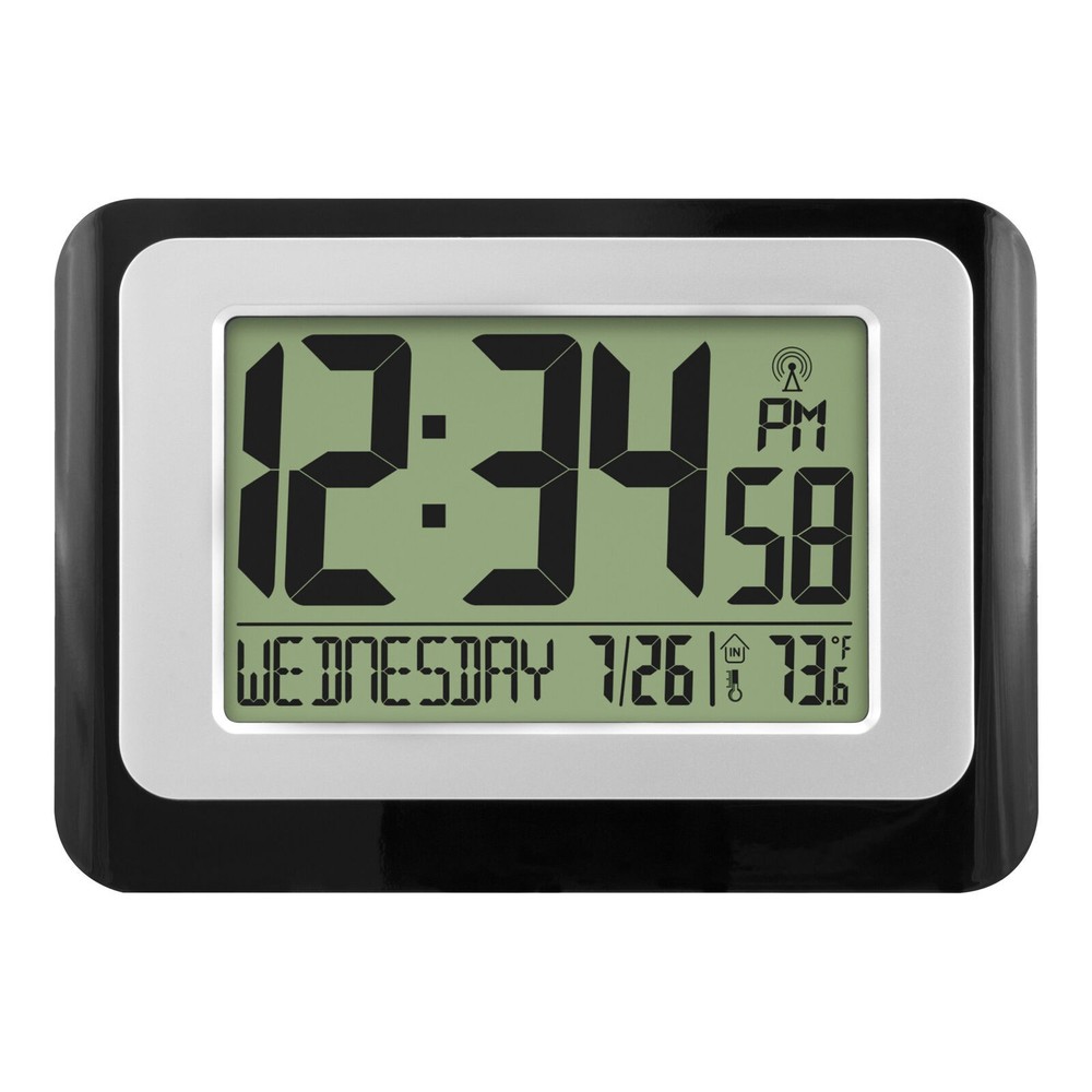 Digital Atomic Alarm Clock with Temperature Display - Black W88631