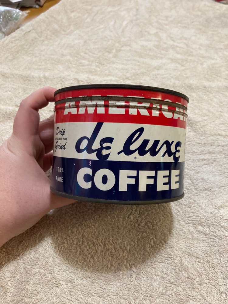 Vintage American  Deluxe Metal Coffee Can with Lid As Seen