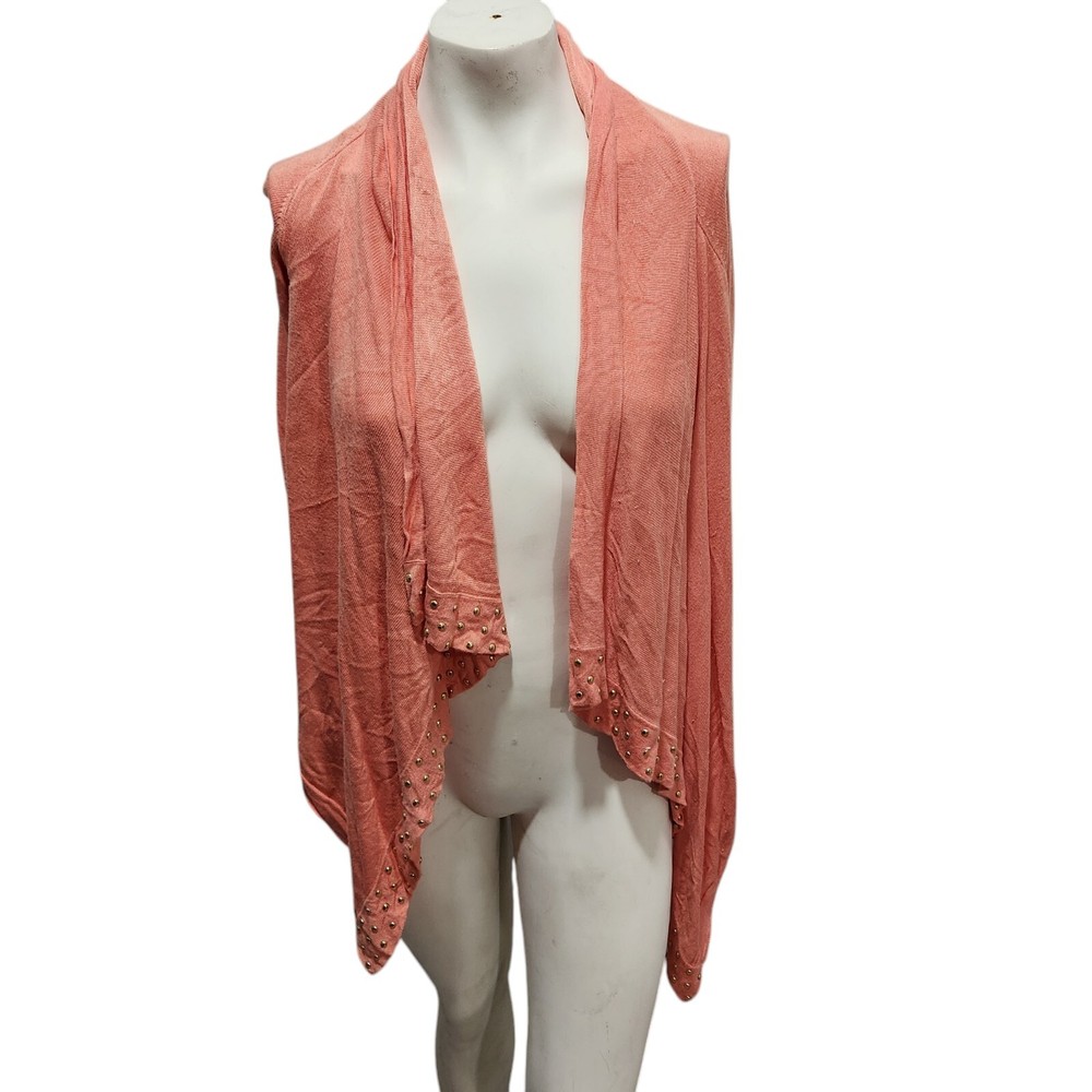 Vintage Boho Asymmetrical Studded Cantelope Cache Cardigan Women's Size L Hippie Artsy