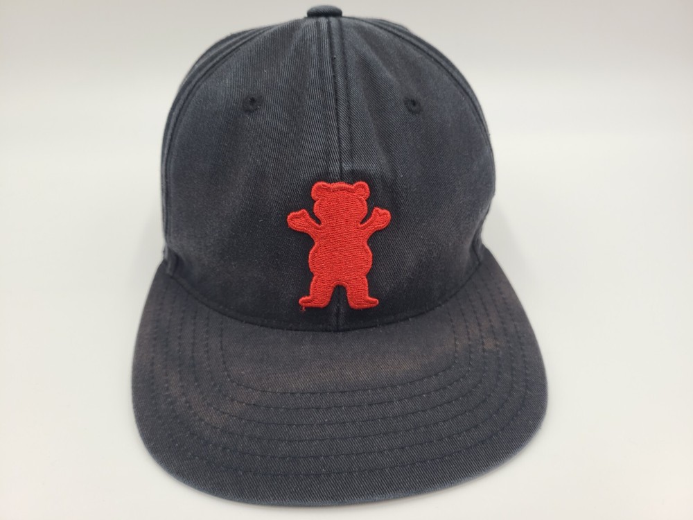 Grizzly Griptape Bear Distressed Snapback Hat Cap Skate Skateboard Dad Men Black