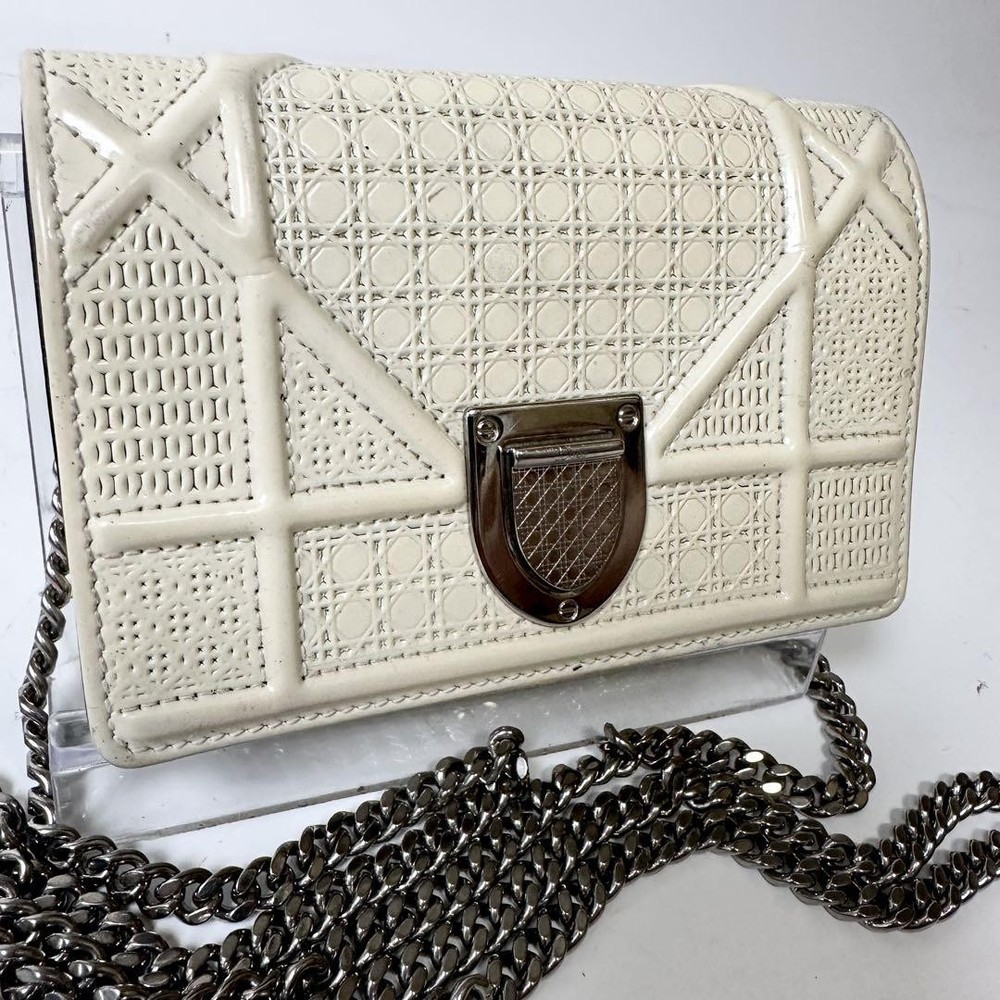 Dior Diorama Mini Chain Bag in Ivory Leather Authentic Luxury Shoulder Bag
