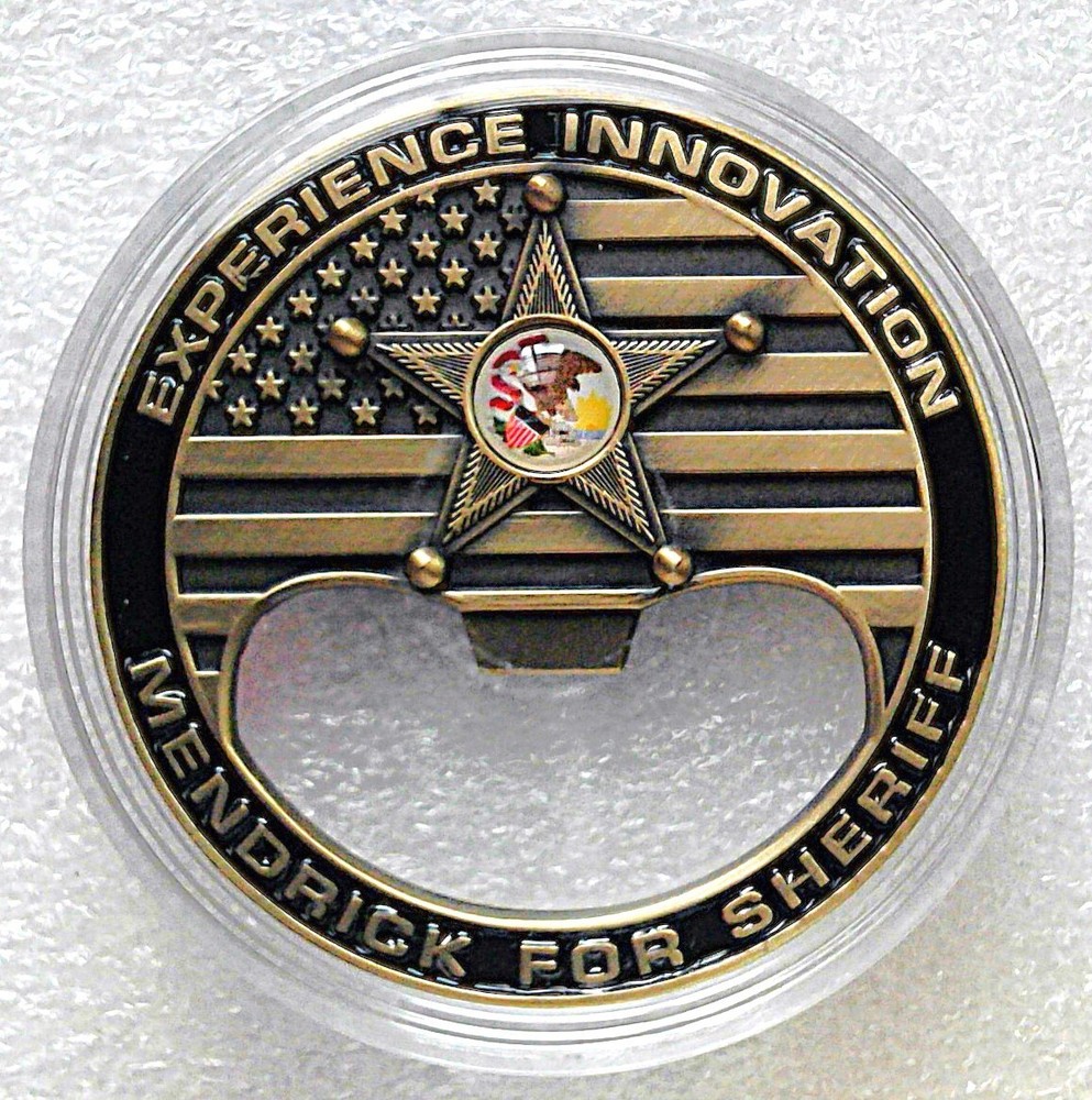 Police Mendrick for Sheriff Bottle Opener Challenge Coin