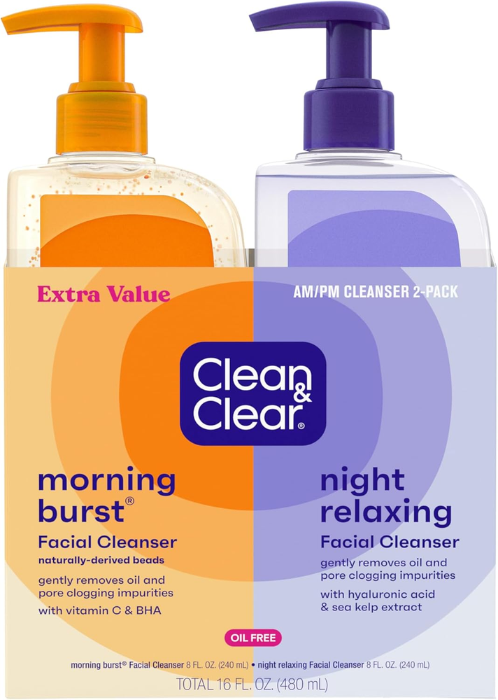 2-Pack Oil-Free Facial Cleansers with Citrus Scent, Morning Burst and Night Rela