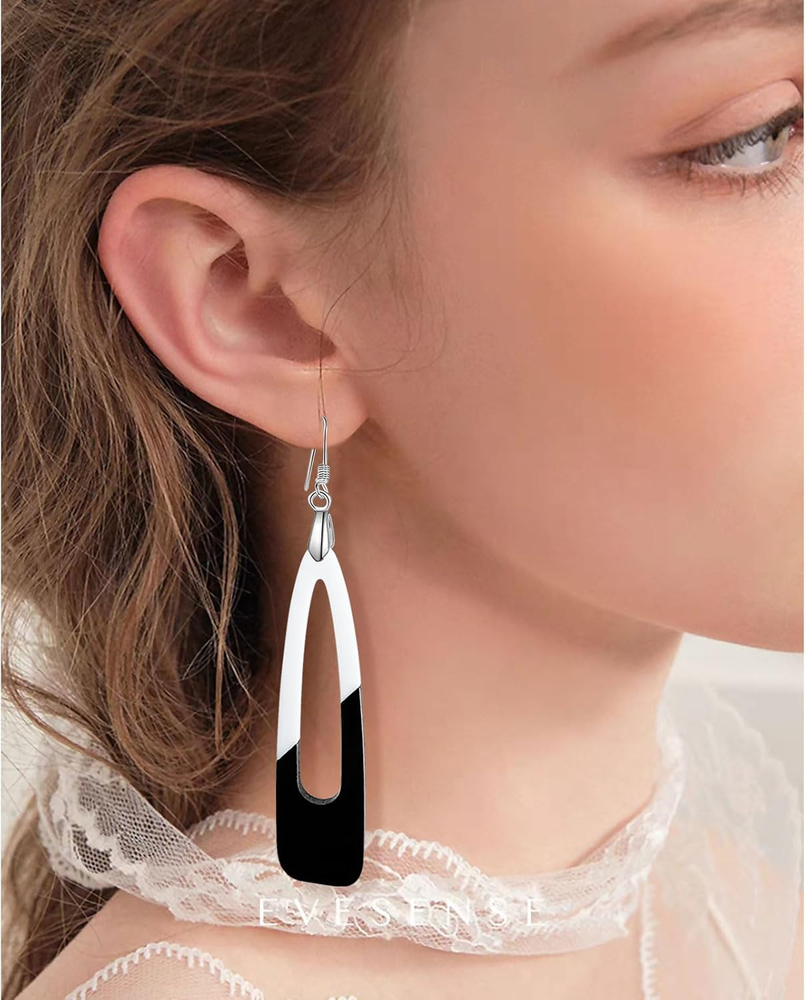 Black and White Dangle Acrylic Earrings Trendy Long Water Drop for Women