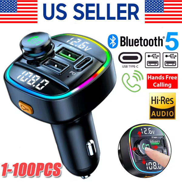 Bluetooth 5.0 Wireless FM Transmitter with USB PD Charger and AUX Hands-Free