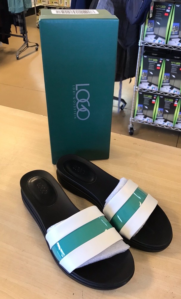 LOGO by Lori Goldstein White Birch Slip-On Sandals Size 9.5 Medium Footbed