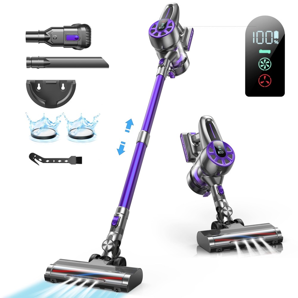 Cordless Vacuum Cleaner，450W/36Kpa Power Suction Stick Vacuums with LED Displ...