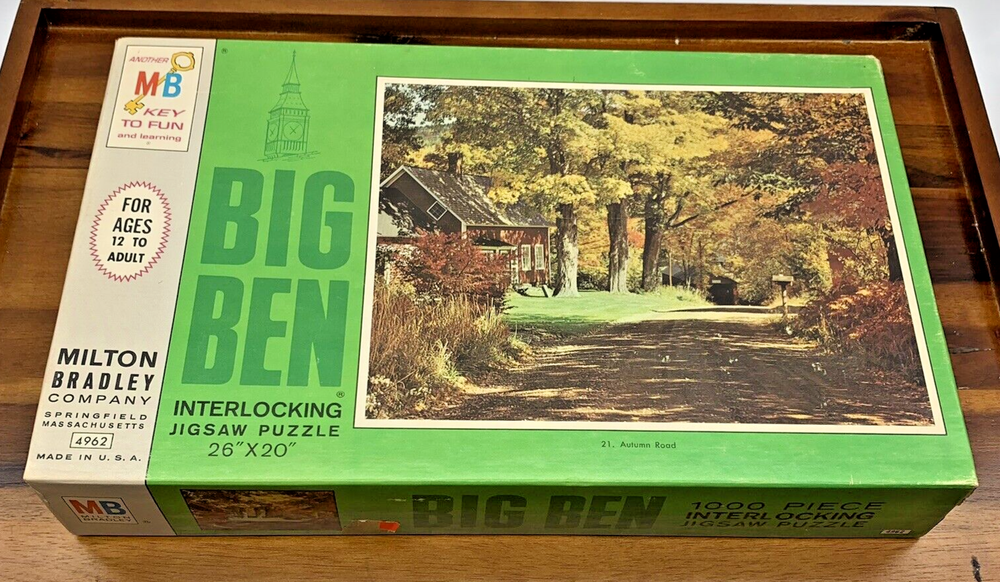 Vintage Milton Bradley BIG BEN 1000 Piece Jigsaw Puzzle #21 Autumn Road 26”x20”