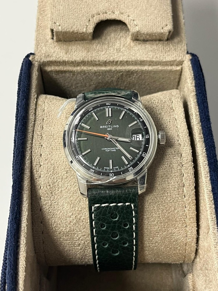 BREITLING AB3113171L1X1 TOP TIME B31 CHRONOMETER GREEN LEATHER STRAP 38MM