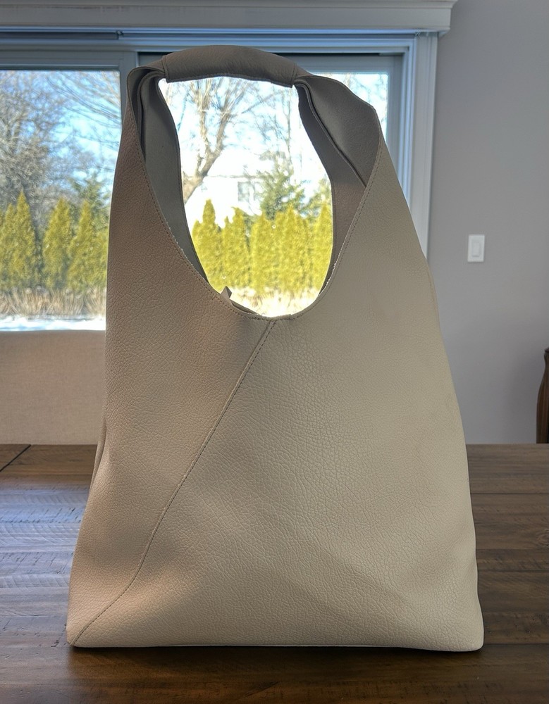Banana Republic Large Vegan Leather Slouchy Tote Bag In The Color Bone