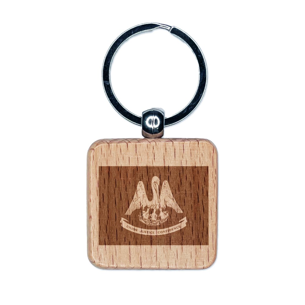 Louisiana State Flag Wooden Keychain with Engraved Design  