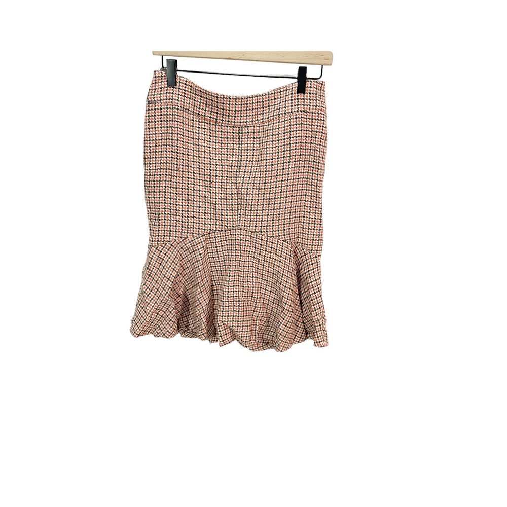 H&M Womens Orange White Houndstooth Plaid Peplum Flare Skirt Size 6 Knee Length