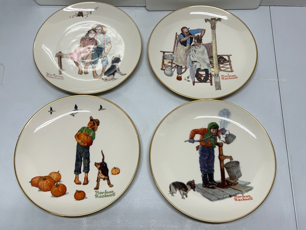 Norman Rockwell 1977 Season Plates Spring, Summer, Fall, Winter Set Gorham China