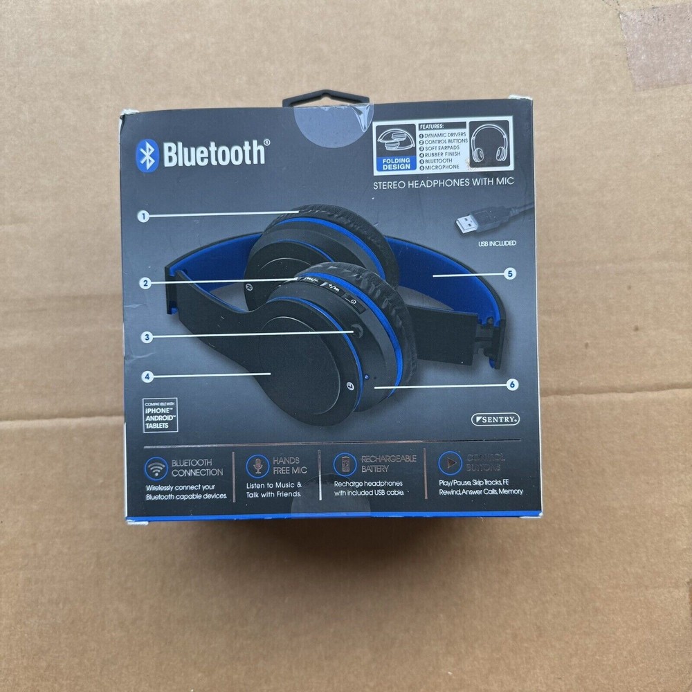 Sentry Bluetooth Stereo Wireless Folding Rechargeable Headphones Mic BT202