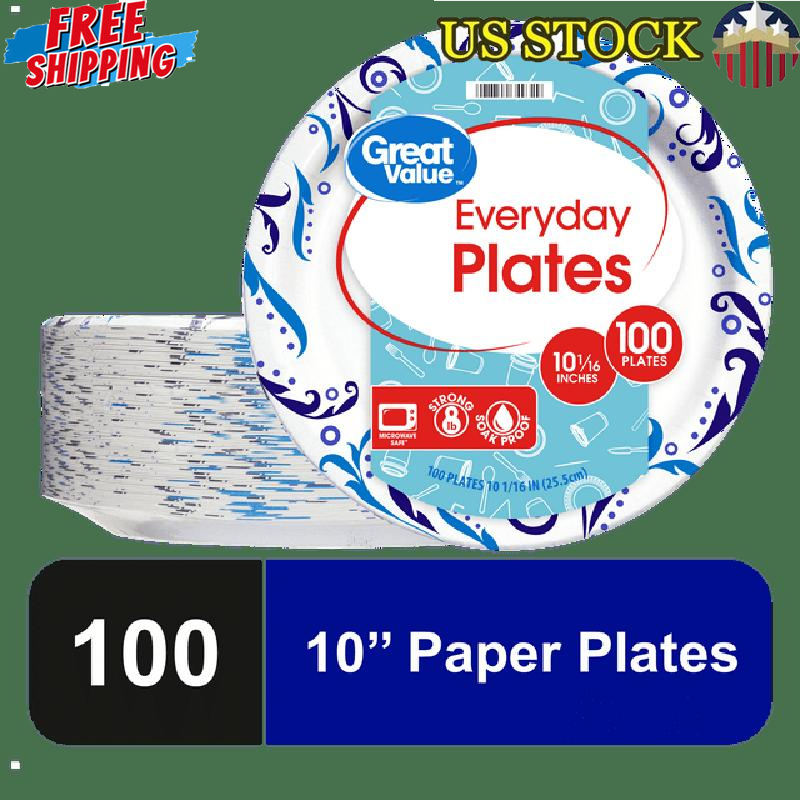 10Inch Disposable Paper Plates 100Count SoakProof MicrowaveSafe Strong Durable