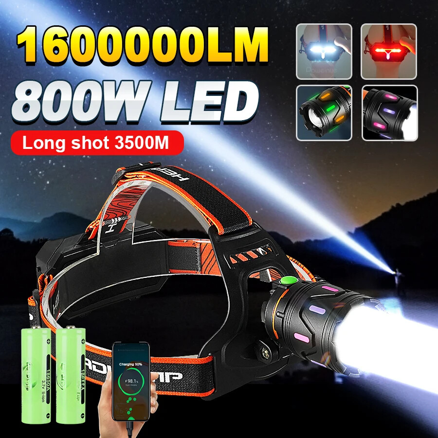 1600000LM  Headlamp Fluorescent Outdoor Camping Head Lantern with COB Tail Light