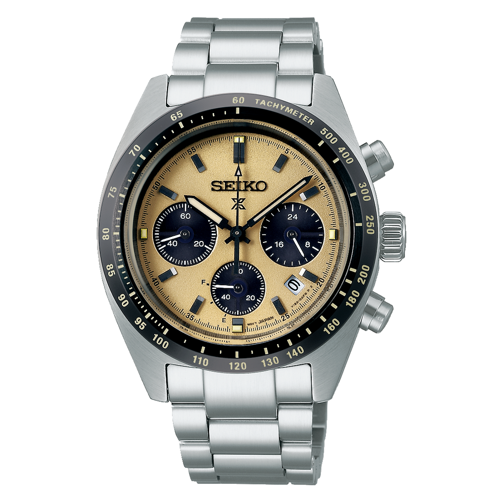 Seiko Prospex Chronograph Speedtimer Solar 39 MM Gold Dial SS Watch SSC817P1