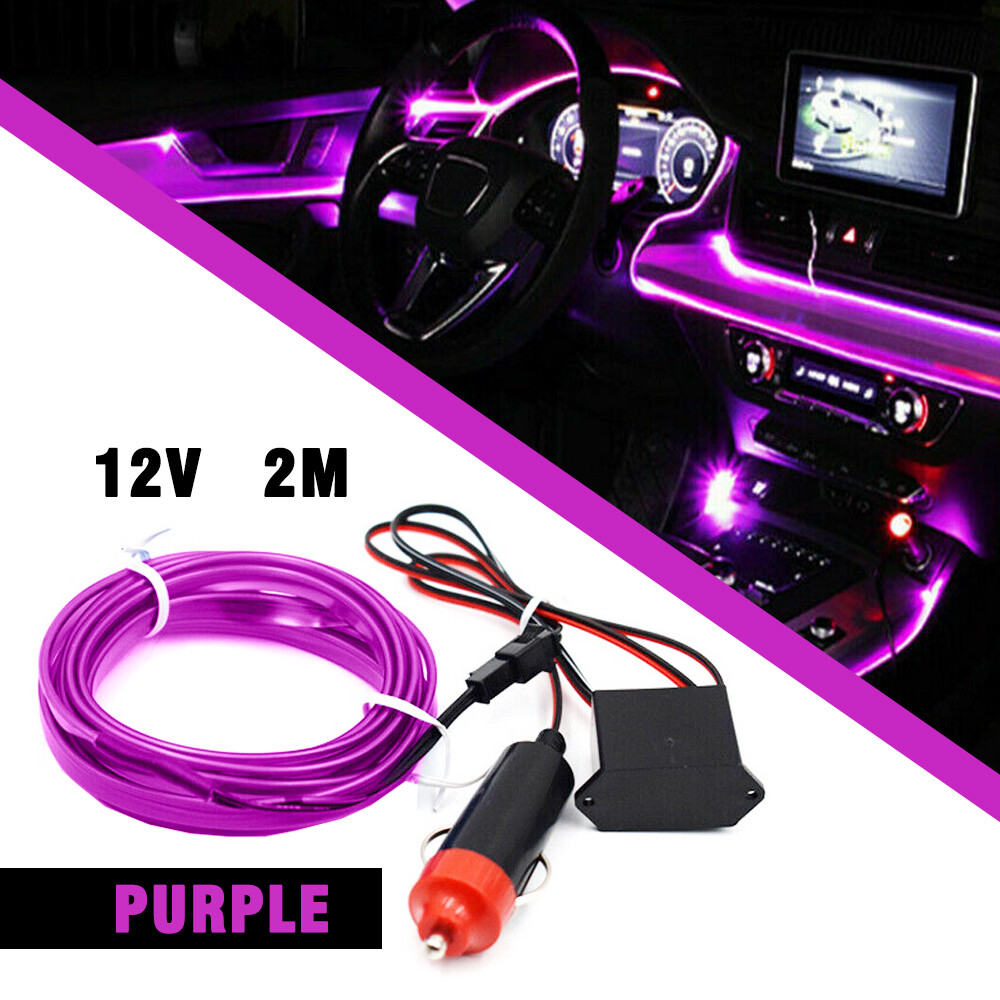 Purple Car LED Auto Interior Atmosphere Wire Decor Strip Light Lamp Accessories
