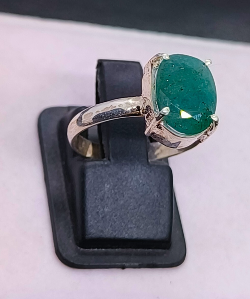 Natural Zambian Emerald Ring in 925 Sterling Silver Size 7.5 US