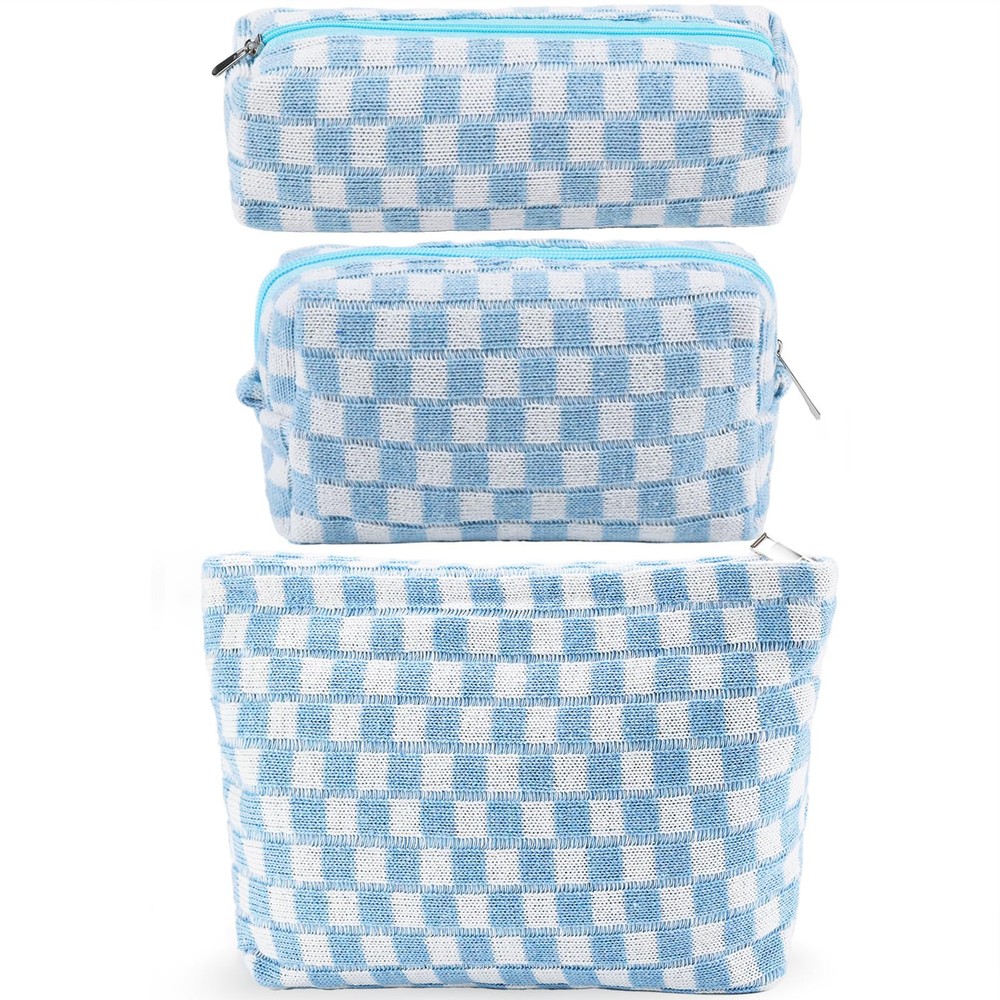 3Pcs Checkered Makeup Bag Set Large Travel Toiletry Organizer for Women