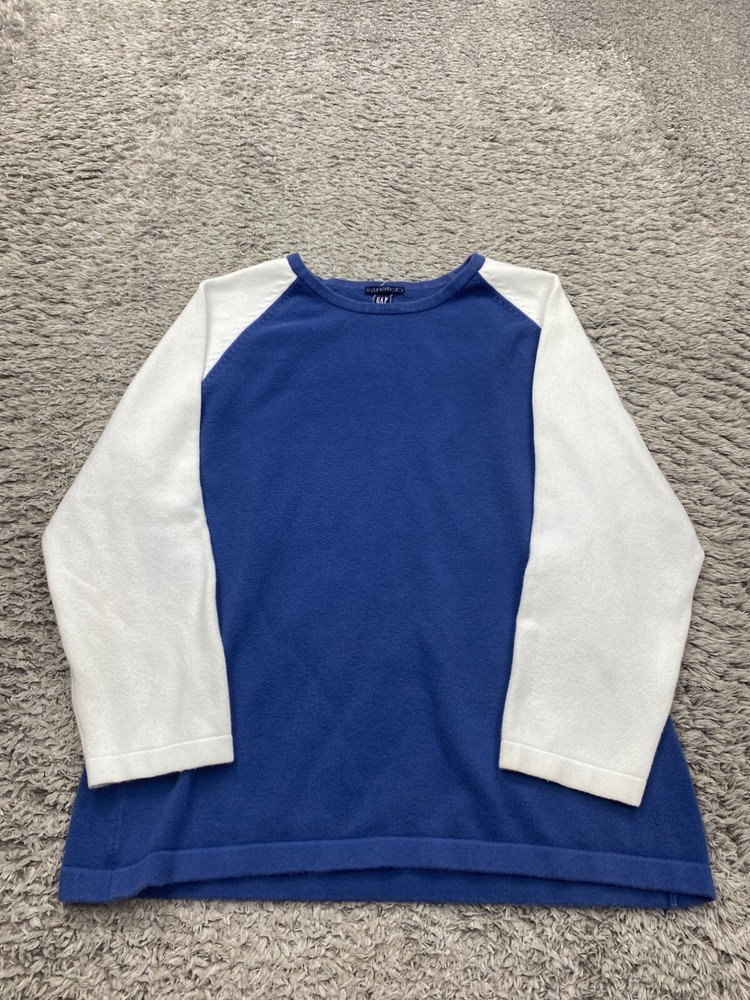 Vtg Gap Sweatshirt Women XL White Navy Blue Fleece Colorblock Crewneck Pullover