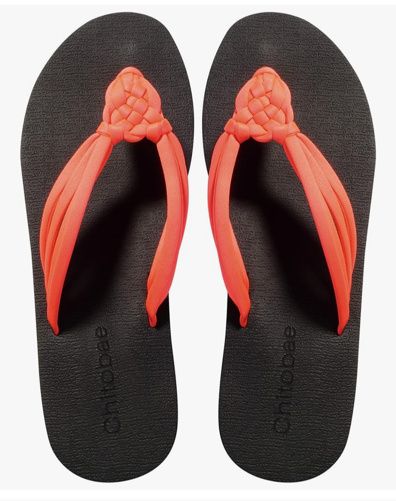 Chitobae Flip Flops for Women Flat Sandals Hand-Braided Size 9 Orange (B5)