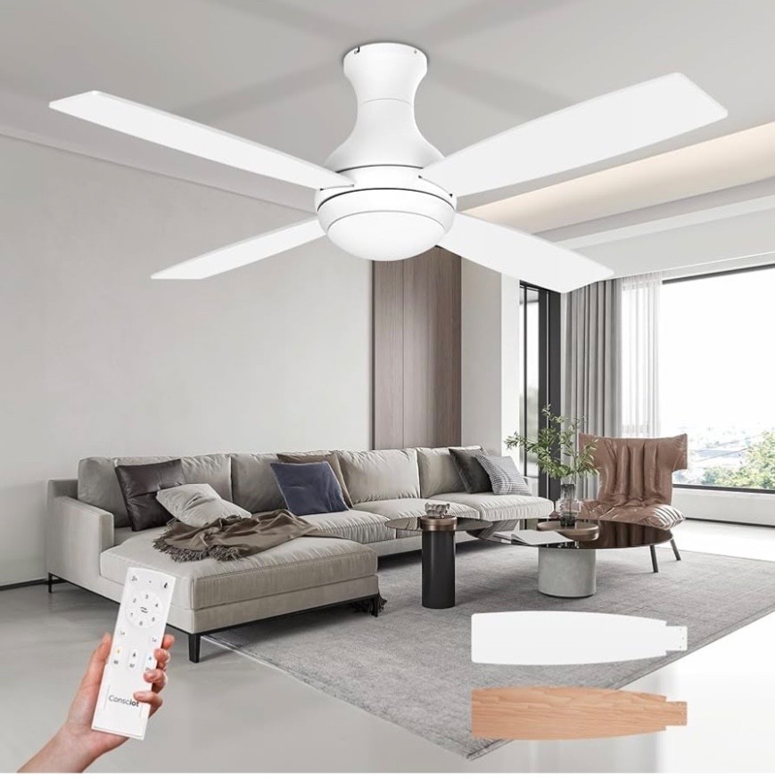 Consciot Ceiling Fan With Lights, 52 Inch Low Profile Ceiling Fan, Remote Con...