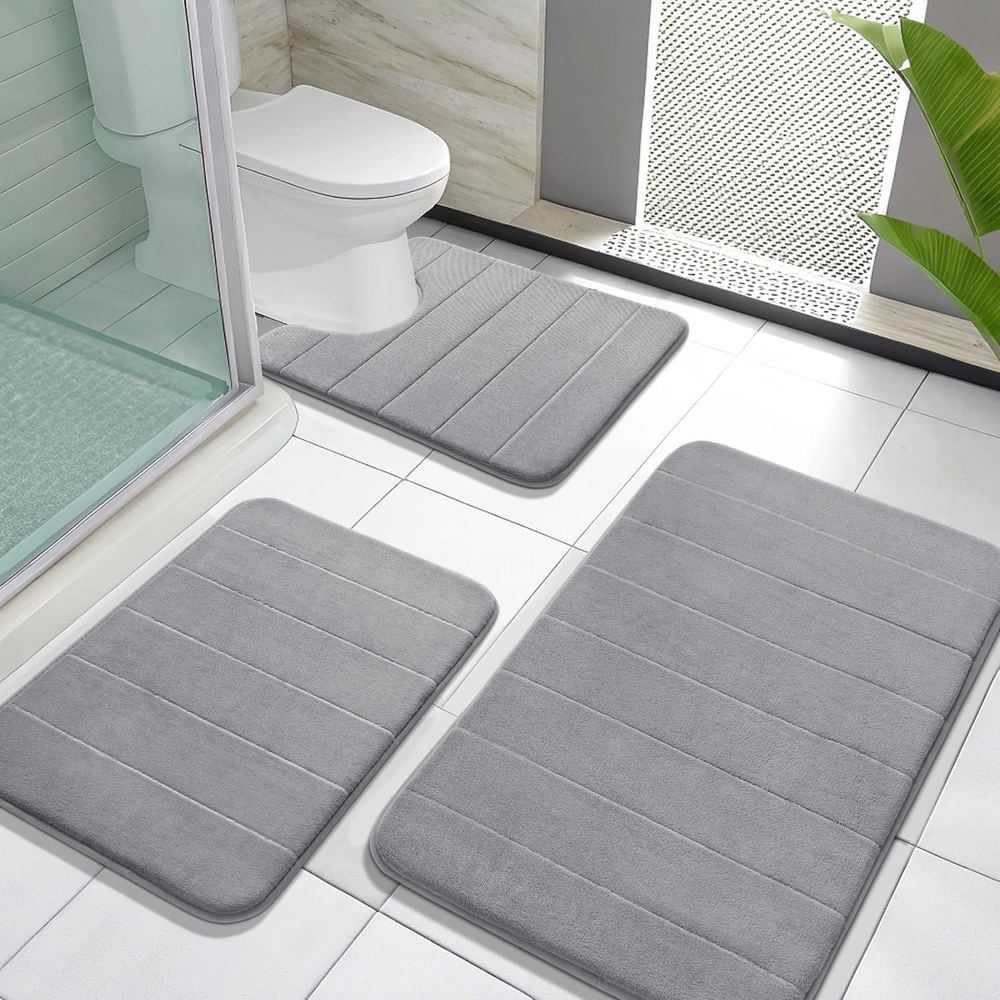 Memory Foam Bath Mat Set 3 Pieces- Super Soft Absorbent Quick Dry Bathroom Rug S