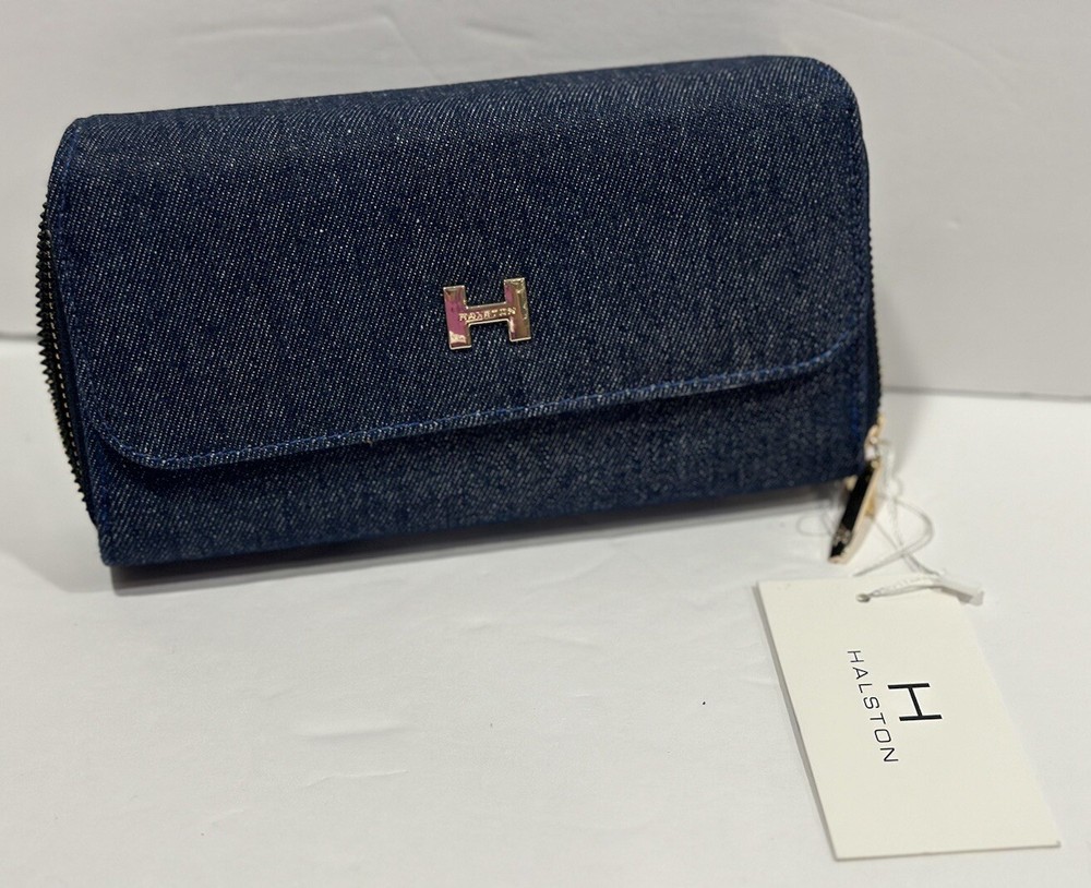 Halston Blue Denim Two-Zip Bifold Wallet for Men