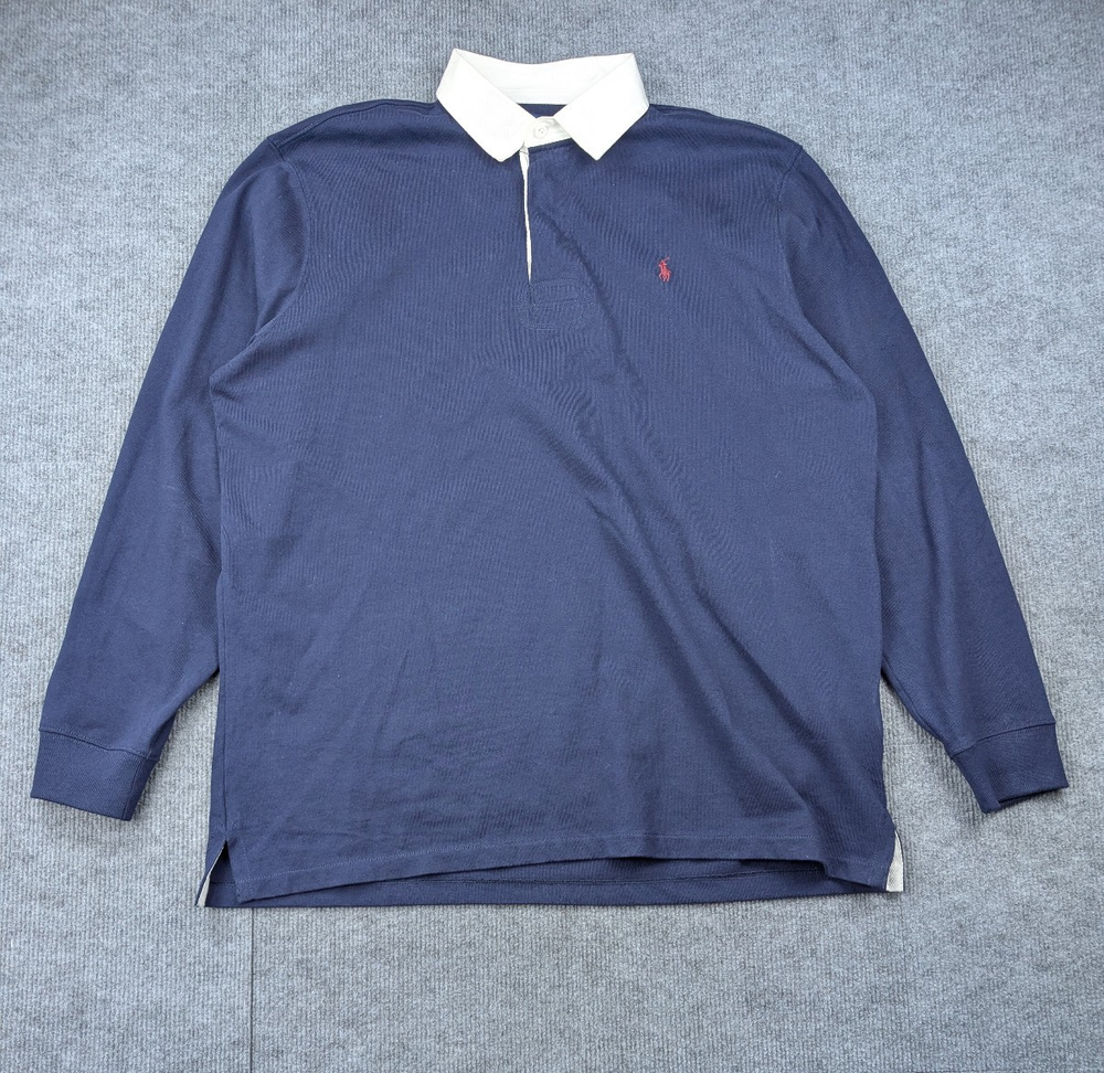 Polo Ralph Lauren Rugby Polo Mens XL Blue Color Block Retro Preppy Cotton Staple