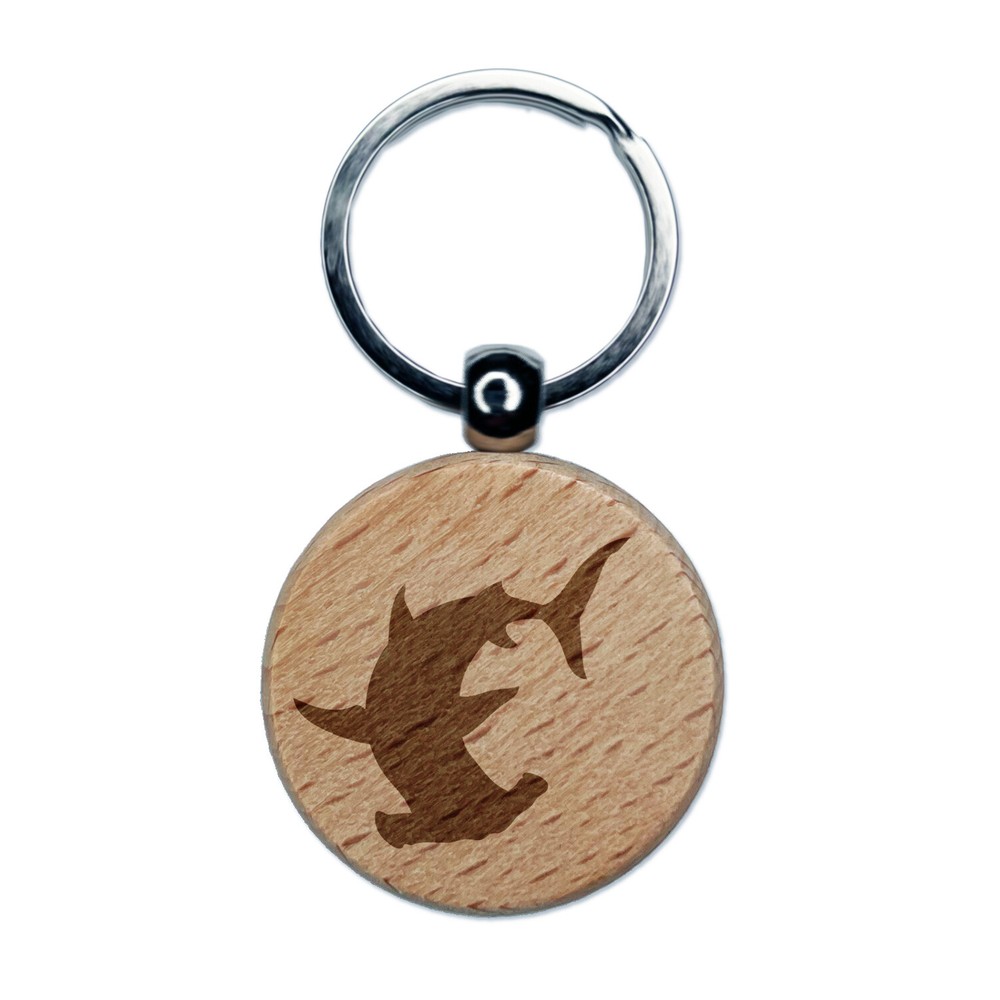 Hammerhead Shark Engraved Wooden Keychain Tag Charm  
