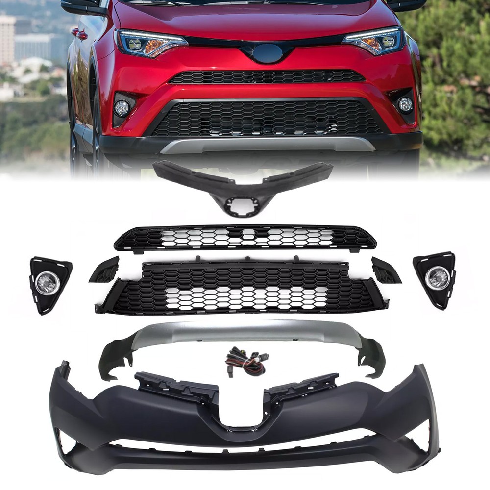 Fit 2016-2018 Toyota RAV4 SE Upper&Center&Lower Grill+Valance+Trim+Fog Light Kit
