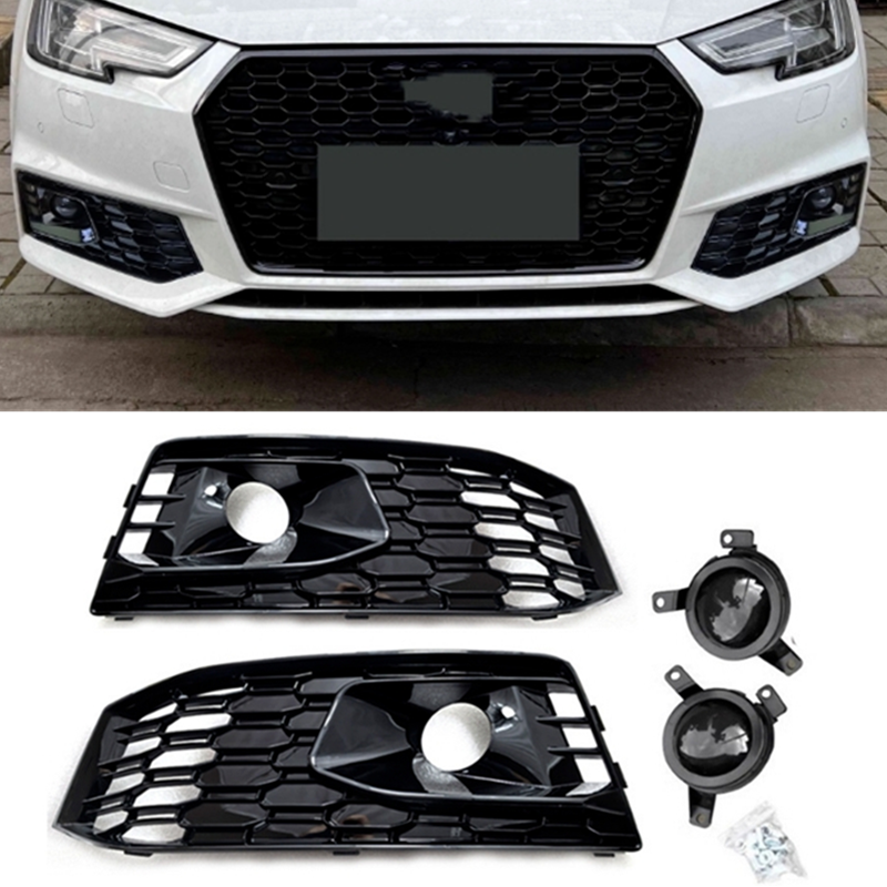 For Audi A4 B9 S-LINE Front Bumper Fog Light Grille Lamp Cover Grilles 2017-2019