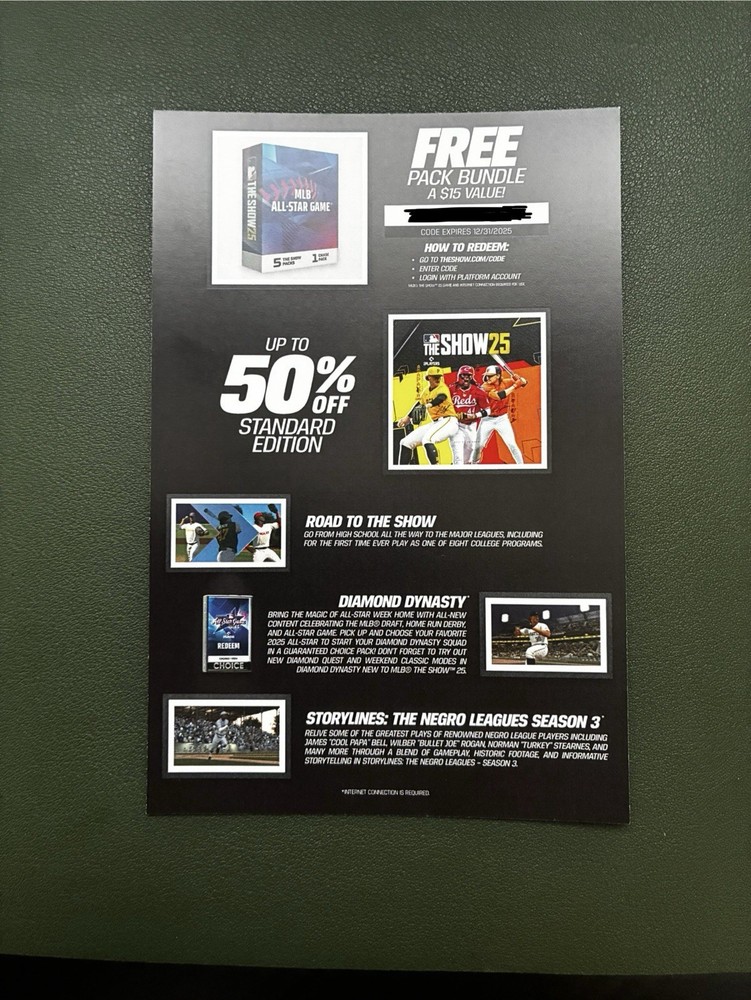 MLB The Show 25 All Star Game Free Pack Bundle Voucher Code $15 VALUE FOR $5-image