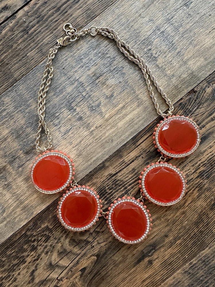 Banana Republic Bold Gem Necklace Orange Rhinestone Festival Glamour Chunky