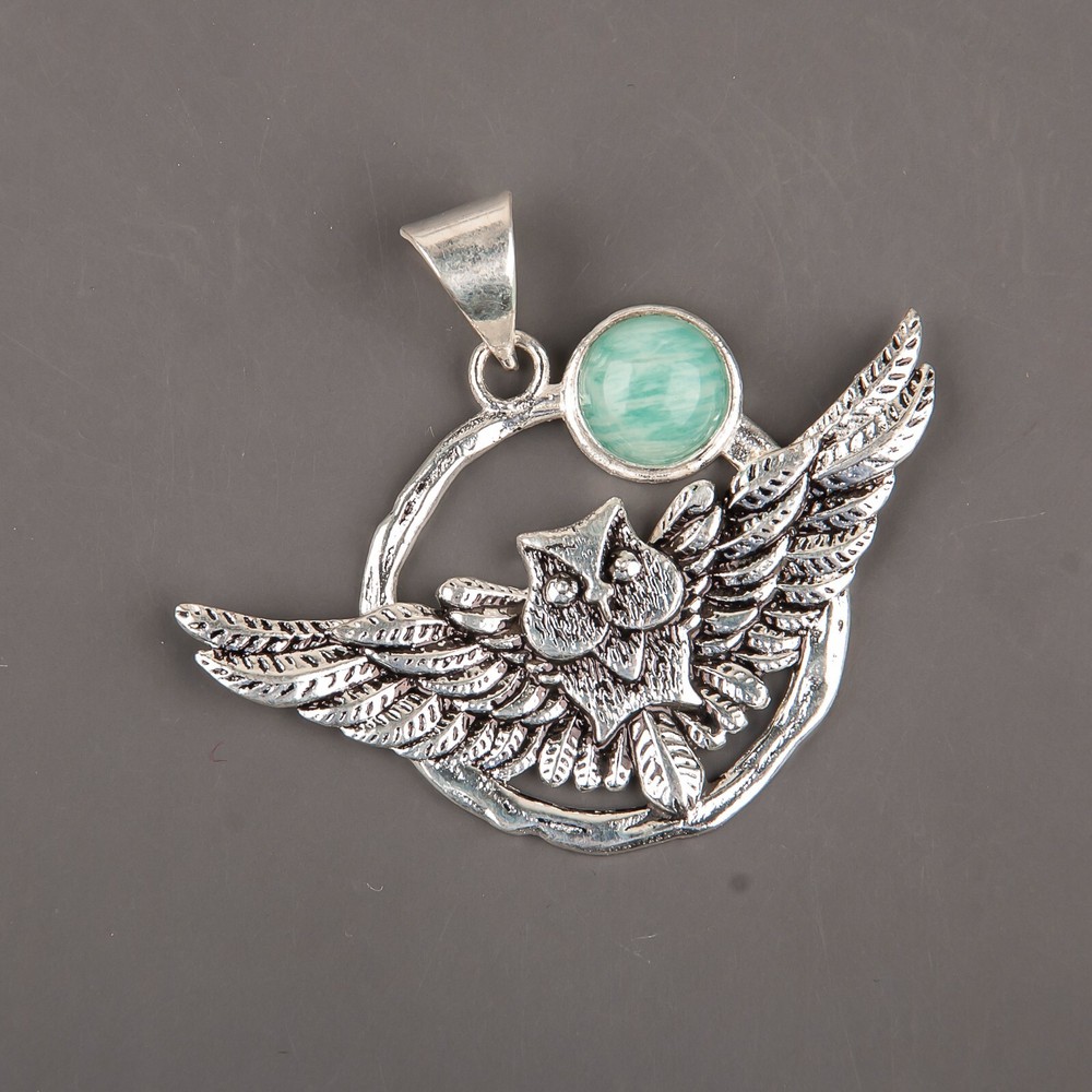 Gift For Women Pendant Boho 925 Sterling Silver Natural Amazonite Gemstone