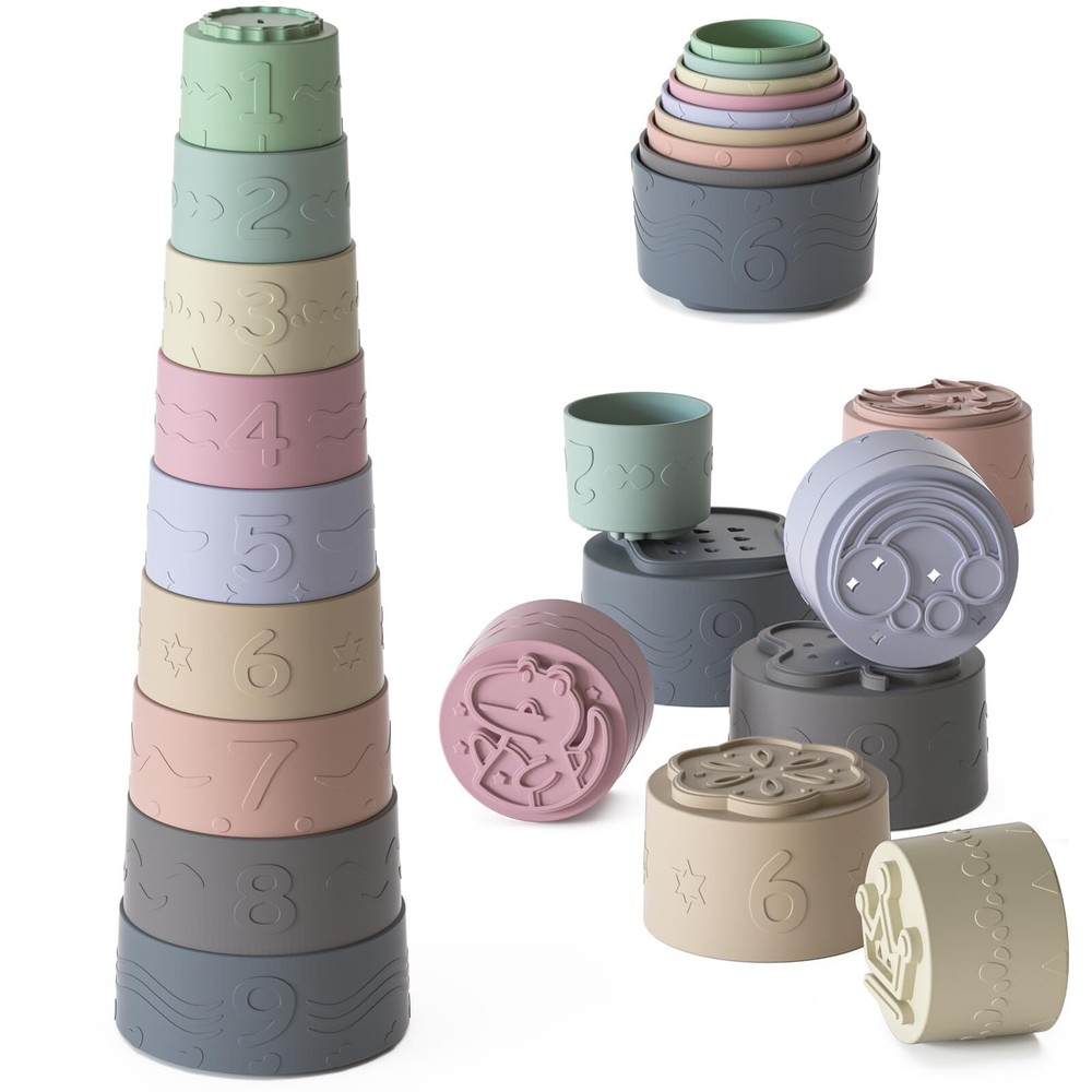 Baby Stacking Cups Toys Soft Silicone Baby Teething Toys Baby Boy Girl Shower...