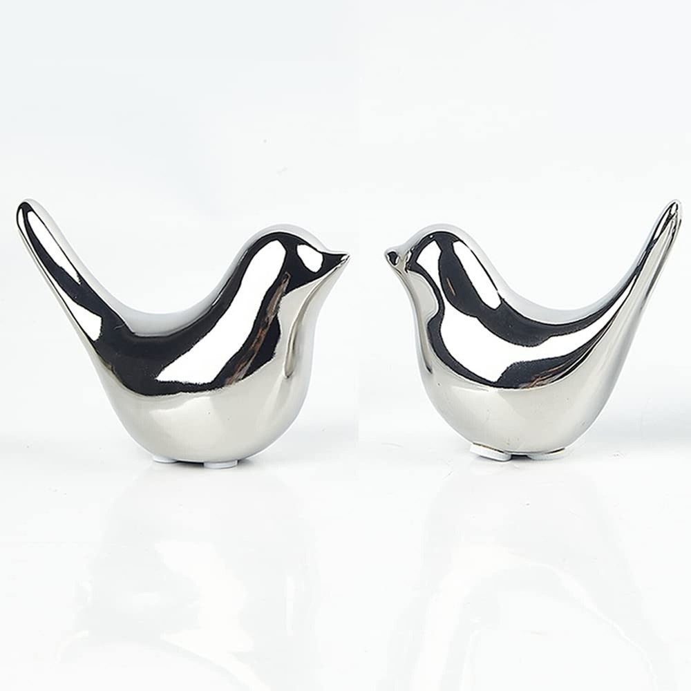 Small Animal Statues Home Decor Modern Style Birds Silver Decorative Ornament...