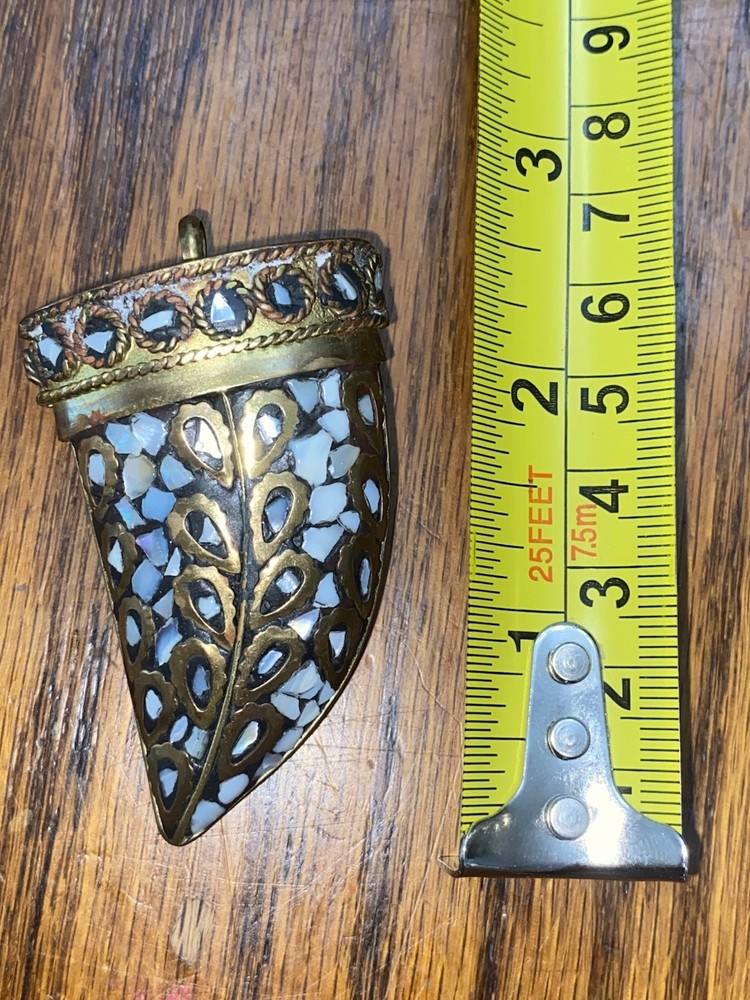 Vintage Brass Mother Of Pearl Claw Pendant