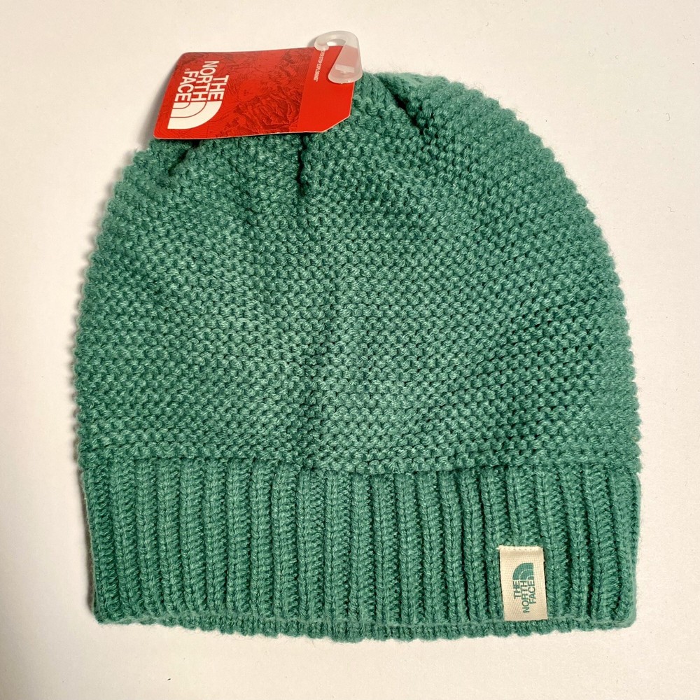 North Face Womens Purrl Stitch Ribbed Cuff Beanie Green Winter Hike Cap