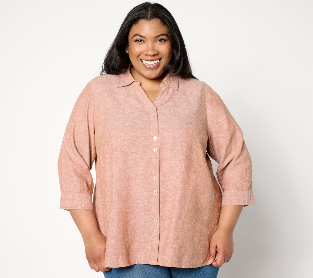 Joan Rivers Classics Collection Women's Top Sz L Double Button Brown A646192