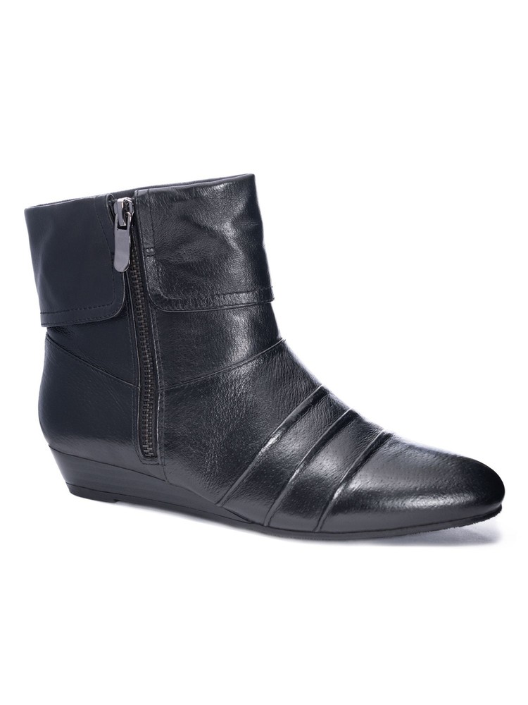 CHINESE LAUNDRY Womens Black Tehya Round Toe Wedge Zip-Up Leather Booties 6 M