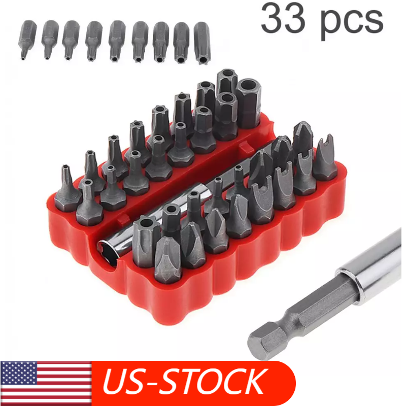 Tamper Proof Bit Set with Torx Hex Star Spanner and Tri Wing Screwdriver 33 Pieces