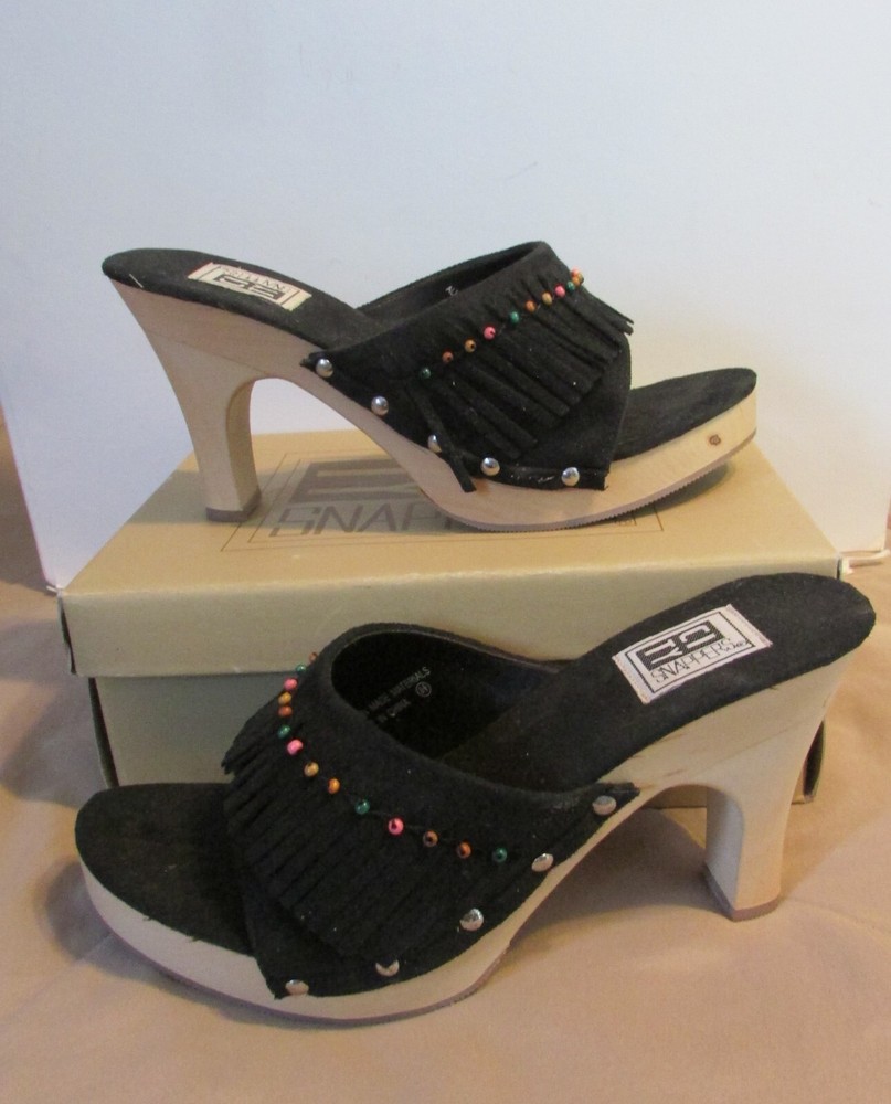 City Snappers Bohemian Woodlike Pumps Size 8 1/2 Black Fringe Beads Style 640-1
