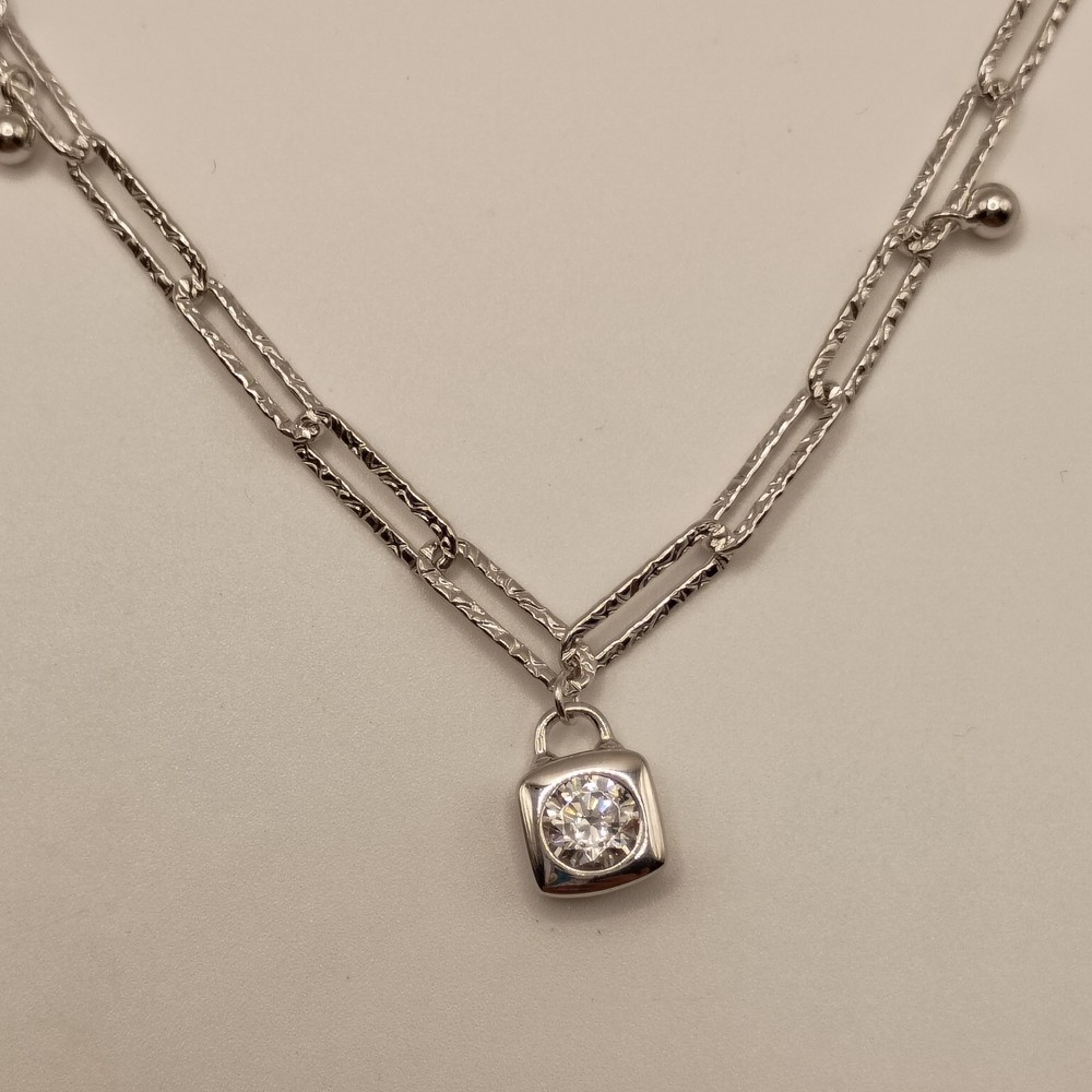925 Sterling Silver Paperclip Link Padlock Pendant Necklace 17